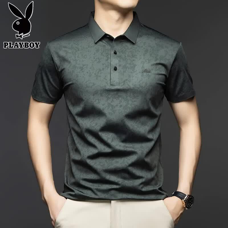 PLAYBOY Men s Wrinkle-Free Ice Silk Polo T-Shirt M