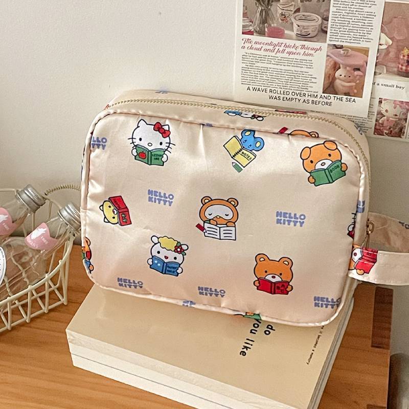 Hello Kitty Satin Makeup Bag With Cartoon Print For Travel And Daily Use
