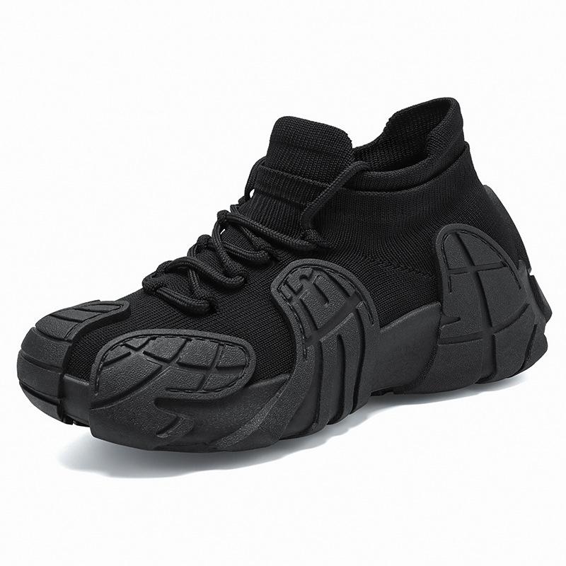 Fashion Black Platform Sneakers Ladies Thick Sole Shoes Lace Up Knitted Shoes for Women Breathable Socks Sneakers Outdoor Casual Shoes