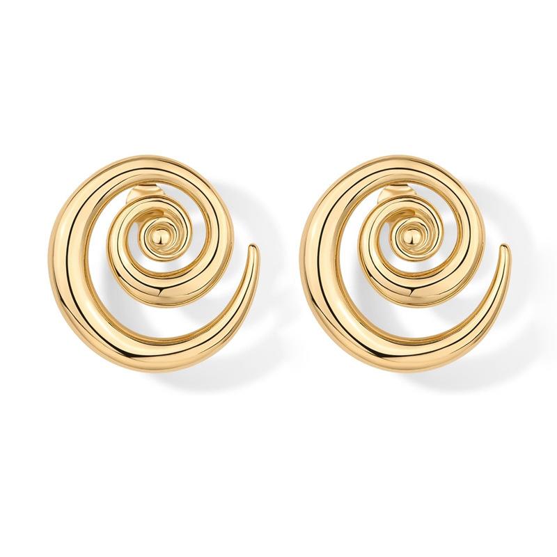 Vintage Metal Irregular Smooth Spiral Stud Earrings for Women Exaggerated Gold Color Geometric Hollow Large Earring Jewelry Gift