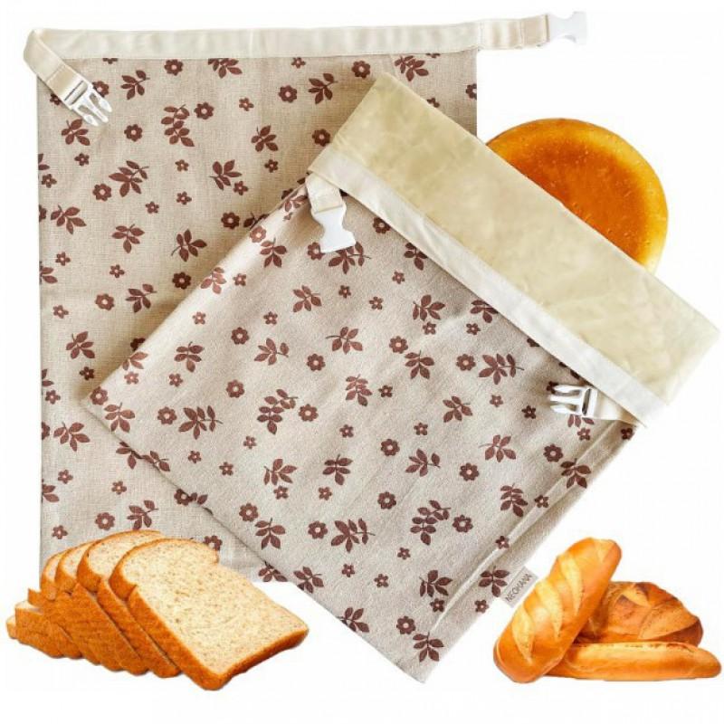 Reusable Food-Grade Beeswax Cotton Linen Bag With Leaf Print Washable Eco-Friendly Storage Tote