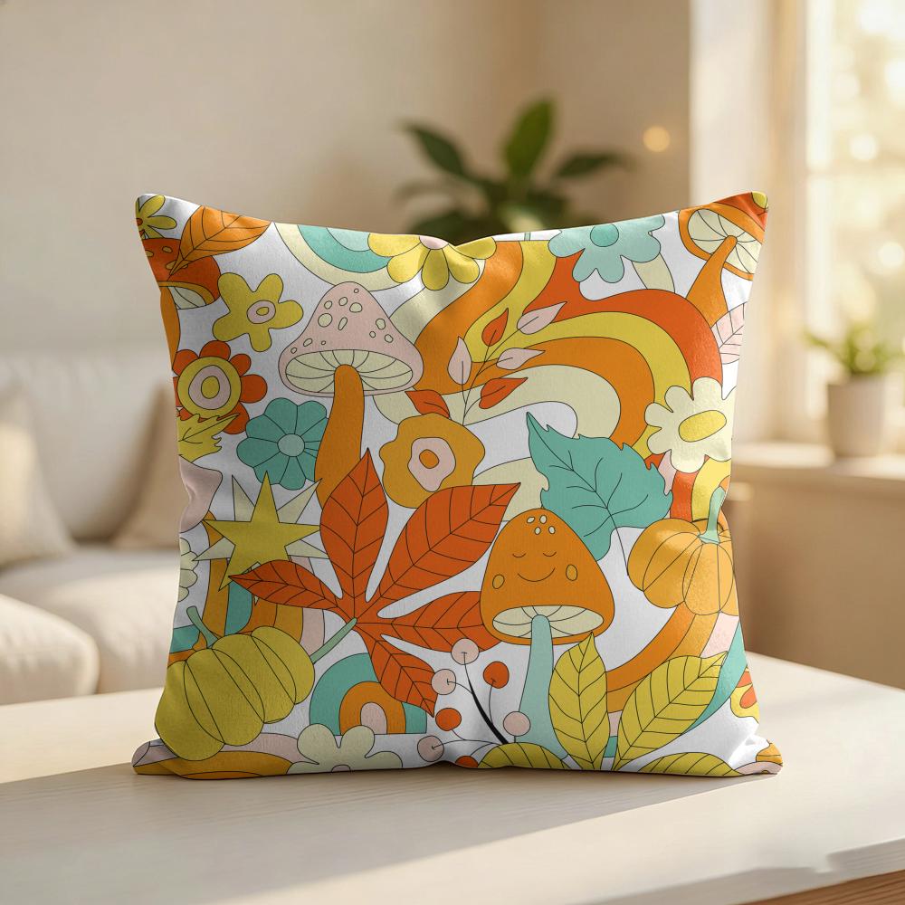 Floral Hippie Pattern Cushion Cover Silky Short Plush Invisible Zipper Dustproof Sofa Pillow Case For Home Decor