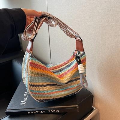 Damen Regenbogen gewebte Umhängetasche breiter Riemen elegante Umhängetasche Sommertaschen neu