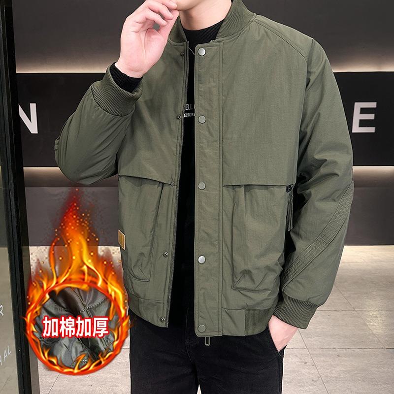 OO Stand-up Collar Padded Jacket Men s Autumn and Winter Padded Jacket Thickened Tooling Loose Padded Jacket Top Coat Men L