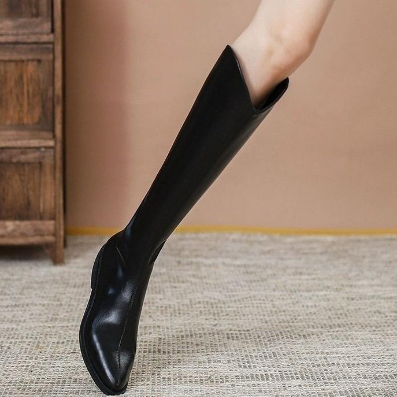 Fashion Warm Elegant Heeled Pointed Toe Knee High Shaft Shoes Woman Demi-season Waterproof New in Comfortable Pu 39 Long Boots for Women