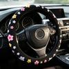 Cute Floral Car Steering Wheel Cover, Universal No Inner Ring Soft Handle Protector for Women