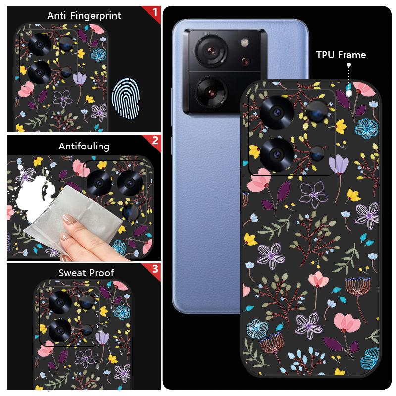 Small Flowers Print Lanyard Case For Xiaomi Poco X6 X5 F6 14T 13T Pro Redmi Note 13 14 4G 12 13 14 Pro Plus 5G TPU Phone Cover