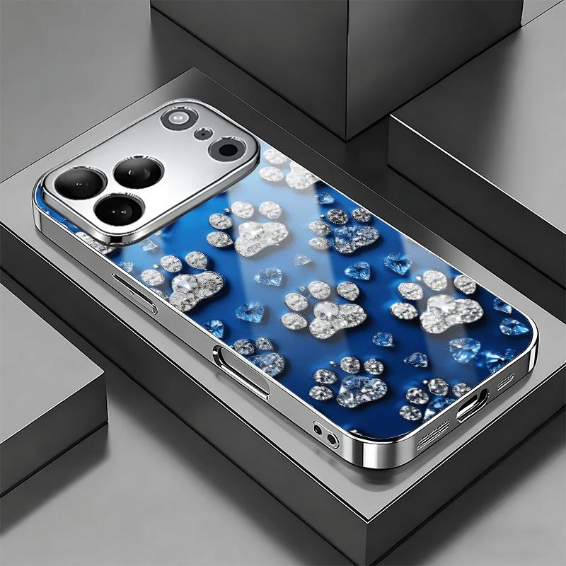 

Sparkling Crystal Claw Print Electroplated Silver Phone Case For Samsung Galaxy S25 S24 S23 Ultra Plus FE Tempered Glass Cover Galaxy S24 Ultra