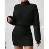 Autumn Winter Slim Fit Fashion Ribbed High Neck Bodycon Long Sleeve Dress
