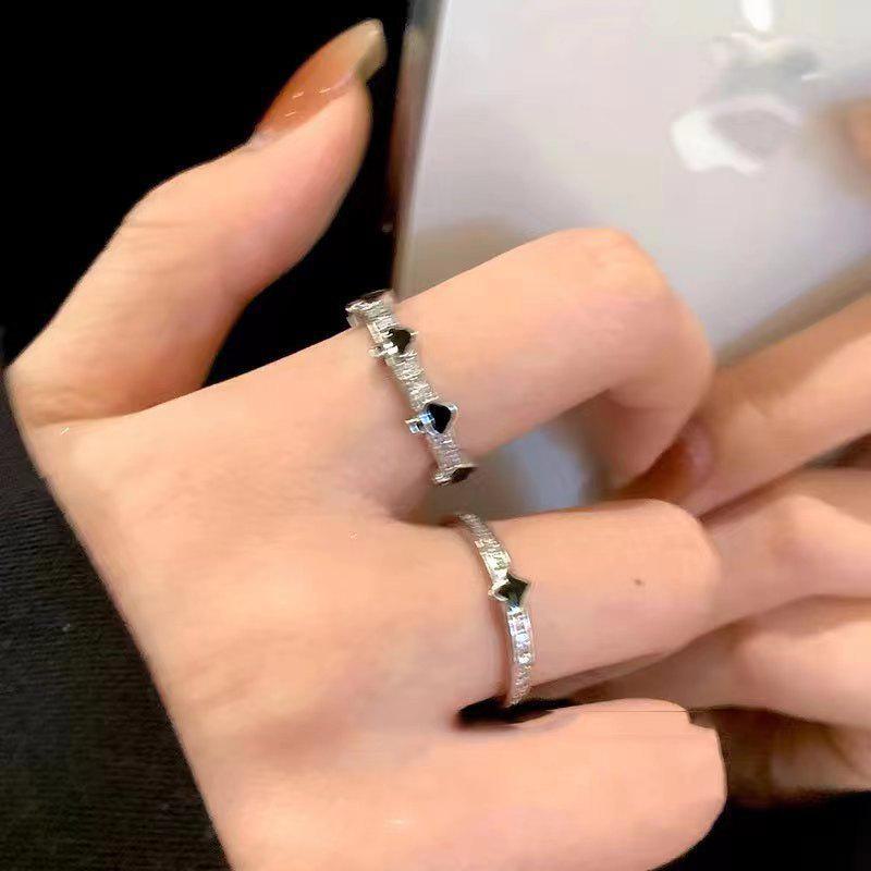 Open Black Love Drip Glaze Ring for Women: Niche, High-End, Chic Design in Cold Style