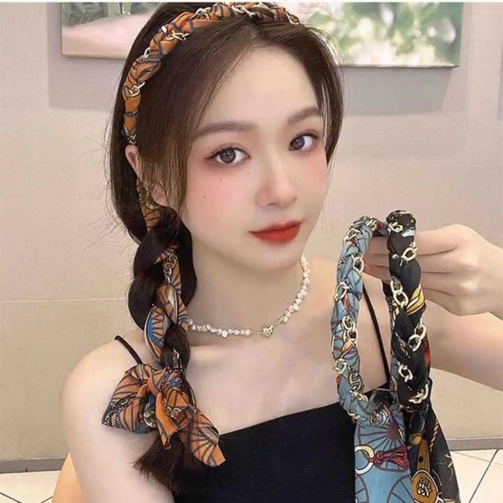 Retro Non Slip Hair Band Adjustable Fabric Ribbon Hair Hoop New Bow Braided Headbands