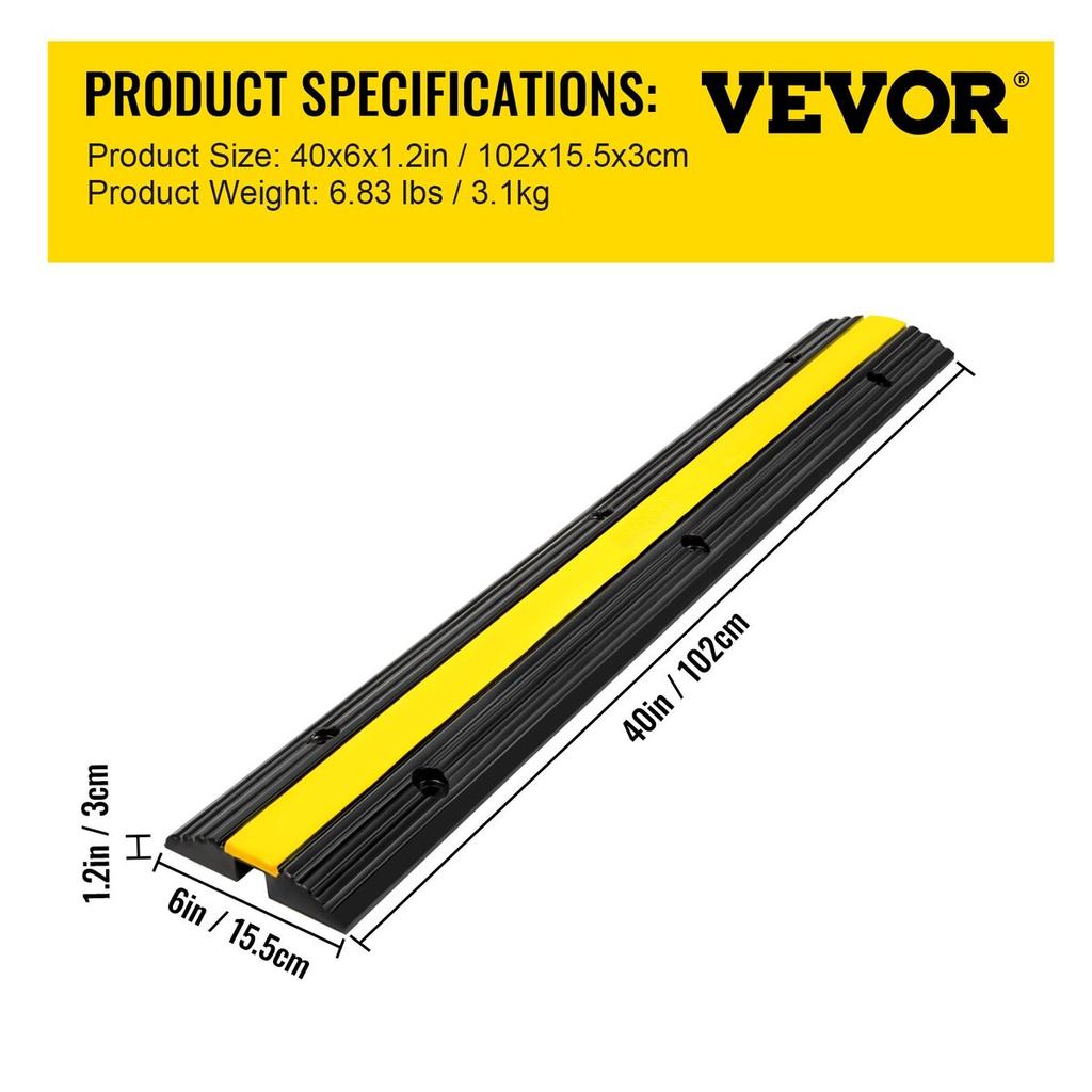 4 Pack of 1-Channel Rubber Cable Protector Ramps Heavy Duty 18000Lbs Load Capacity Cable Wire Cord Cover Ramp Speed Bump Driveway Hose Cable Ramp