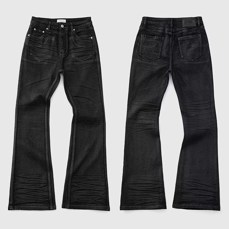 Mens Straight Fit Distressed Patchwork Denim Jeans Vintage Streetwear Style High Waist Ripped Cotton