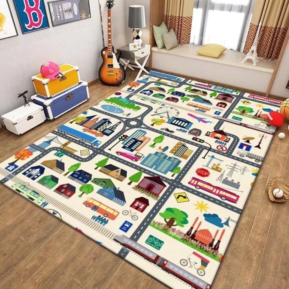 Soft Road Traffic Route Mat Non-slip Toddler Crawling Road Carpet Room Decor