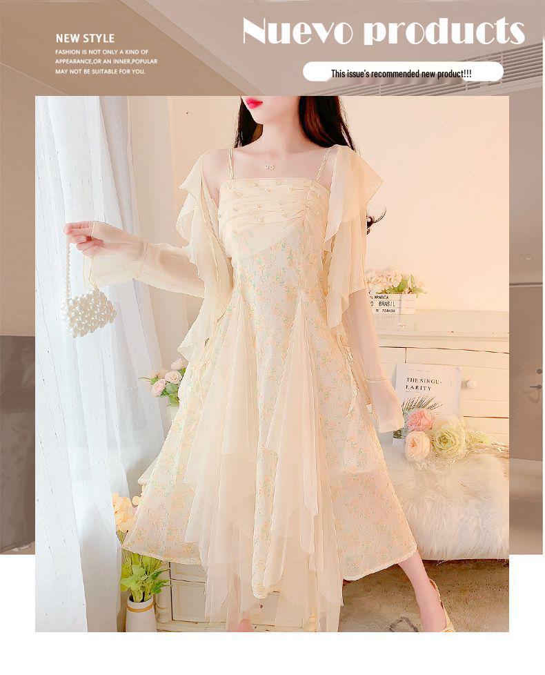 Fairy Forest Lace Floral Spaghetti Strap Summer 2026 Women's Two-Piece Beach Vacation Dress