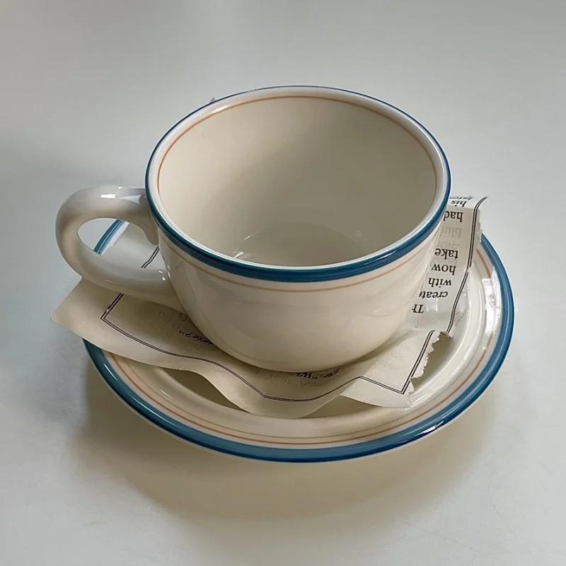 Vintage Mug Color Coil Ceramic Coffee Cup and Plate Set Latte    Cute  Tea