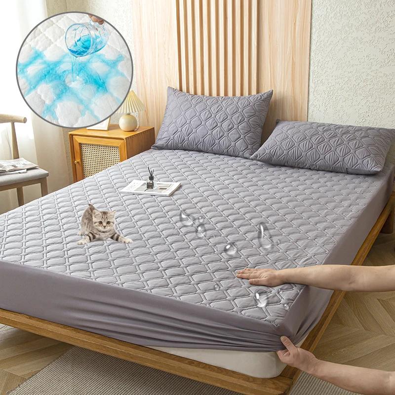 100% Waterproof Bed Fitted Bed Sheet Anti-mite and Anti-bacterial Mattress Protector Soft Breathable Mattress Cover Washable