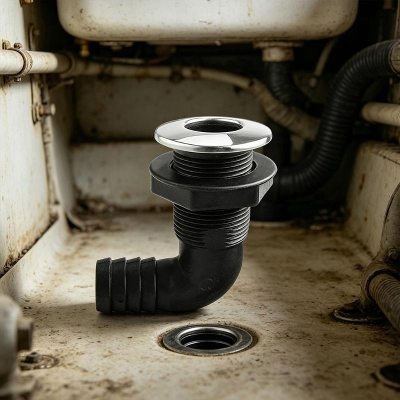 High Strength ABS Plastic 3/4 Inch Boat Bilge Drain Outlet With Flexible Nylon Elbow For Yachts Marine Applications