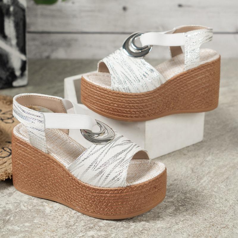 

Сандалии большого размера на высоком каблуке, женские сандалии на толстой подошве с покатым каблуком, повседневные женские сандалии с застежкой «рыбий рот» 37 белый