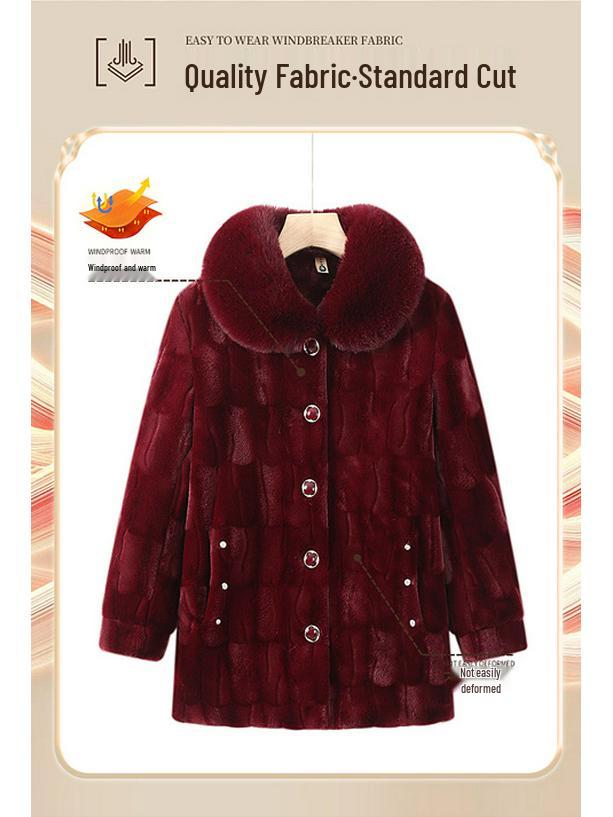 Women's Mink Velvet Faux Fur Mid-Length Padded Coat - Thick Winter Wear for Grandma and Mom