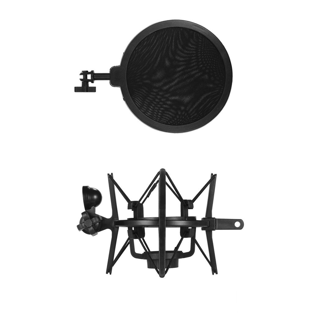 Univerdal Plastic Condenser Microphone Mic Shock Mount Holder Bracket Anti Vibration with Pop Filter for On Line