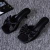 Fashion Bow Women Mid Heels Slippers Designer Heeled Sandals Woman Shoes 2025 Summer Dress Stilettos Pumps Fad Brand Sandalias De Mujer