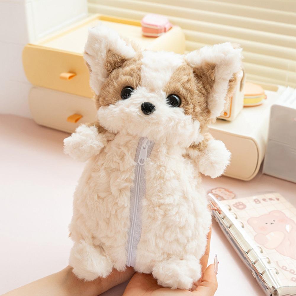 Plush Little Dog Doll Pencil Bag Simulated Little Dog Pen Pouch Dog Doll Stationery Bag  Stationery