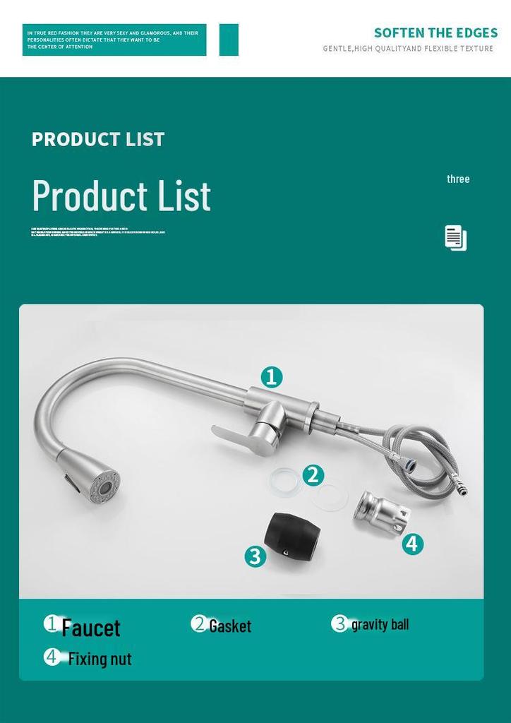 304 Stainless Steel Kitchen Faucet with Pull-out, Anti-splash, Hot/Cold Rotation, Telescopic Design