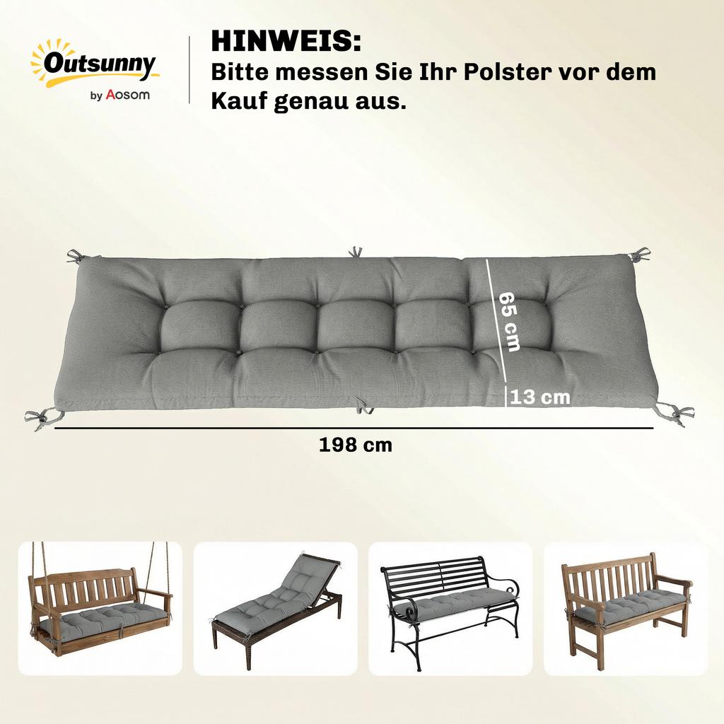 Pallet Cushion, Removable Seat Cushion with Fastening Straps, Pallet Pad for Most Loungers, 198x65x13cm, Light Gray