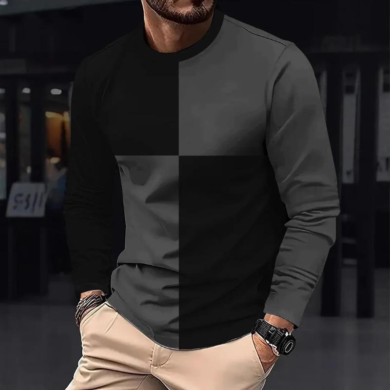 Men's Business Casual T-shirt  Comfortable Top Long SleeveO-neck Pactwork Casual T Shirts for Men Spring Designer Tshirt