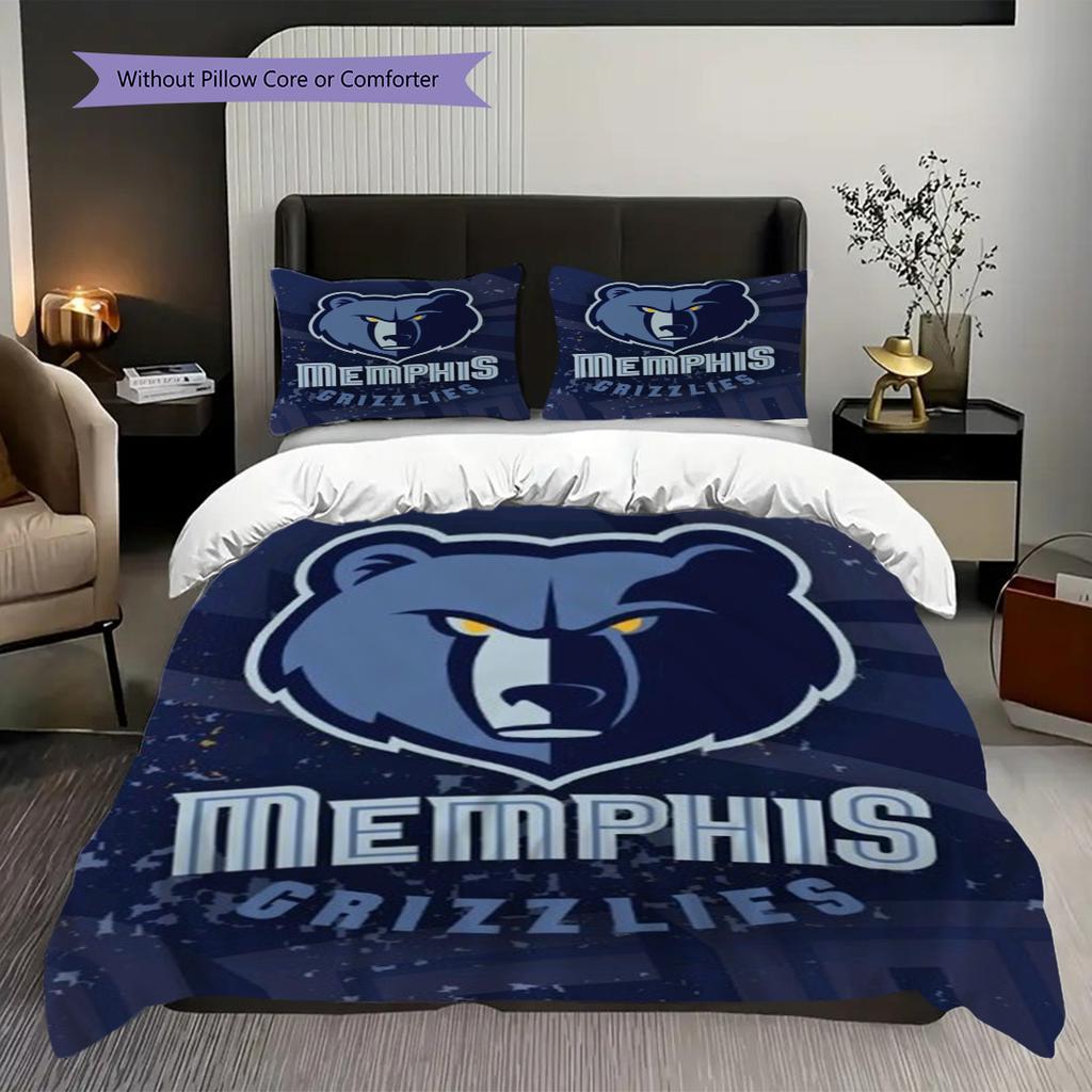 Memphis Grizzlies Bold Bear Spirit Three-piece Set(1 * Duvet Cover + 2 * Pillowcase, Without core)Christmas Birthday Gift Duvet Cover and Pillowcase