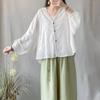 Cotton Linen Shirts for Women Vintage Solid Long Sleeved Loose Casual Korean Style Single Breasted One Piece Blouse Women