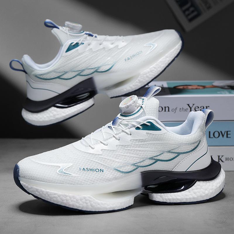 2025 New Men's Summer Rotating Button Running Sneakers Men's Breathable Thick-soled Popcorn Cushioning Running Shoes