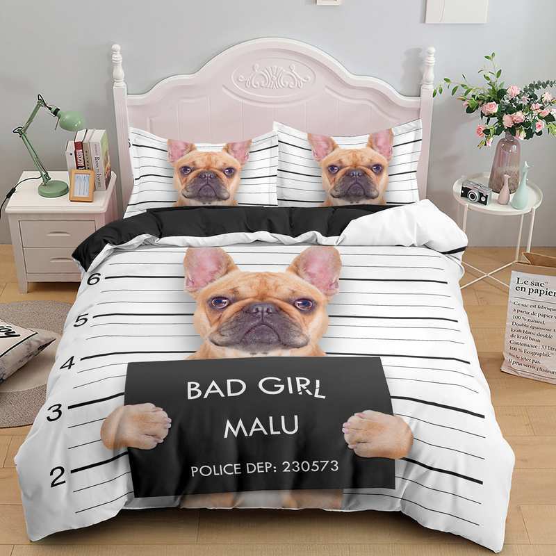 Digitaldruck Dreiteiliges Mode 3D Hunde-Bettwäsche-Set Bettbezug Kissenbezug