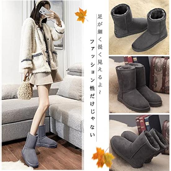 N Gaji Sheepskin Genuine Cowhide and Sheep Long Boots with Warm Fur Fluffy Waterproof and Size A22 Women's Boots, Fur, Lining, Non-Slip Sole, (Gray,