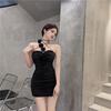 Rose neck sling niche dress summer wrinkle slim hip wrap hottie skirt women