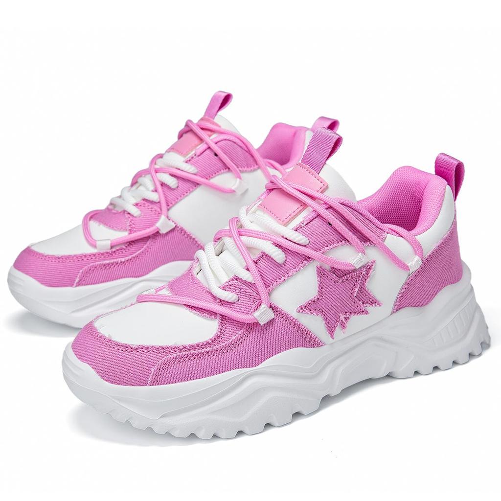 MCTIN Couples Chunky Sneakers Casual Lace Up Platform Shoes for Women Star Decor Men Sports Shoes