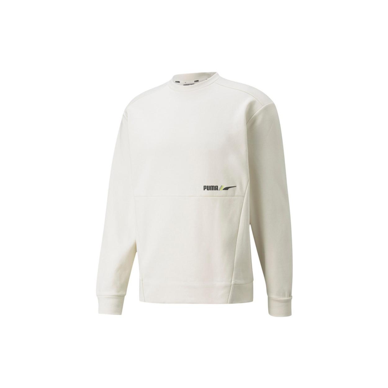 Men s PUMA Winterized Crew Logo Solid Color Fleece Lined Sports Knit Round Neck Pullover White 846545-73 L