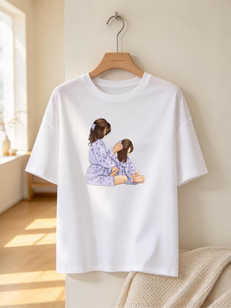Unisex T-shirt Soft Casual Top with Cute Girl Print Comfy Daily Tee