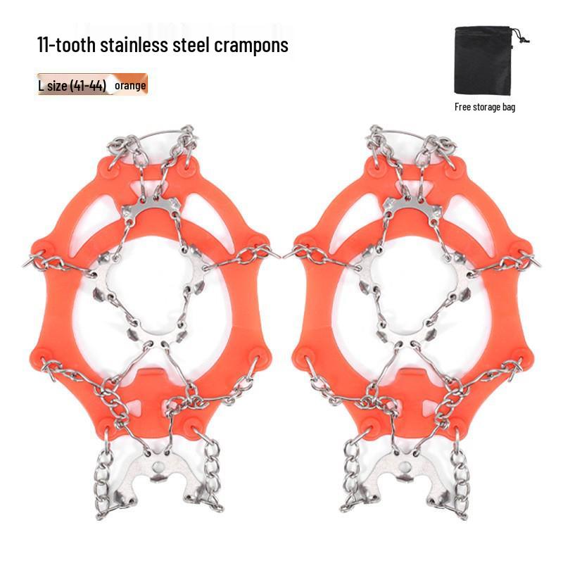 11-Teeth Stainless Steel Ice Cleats: Slip-Resistant Boot and Shoe Covers for Outdoor Snow, Hiking, and Mountaineering