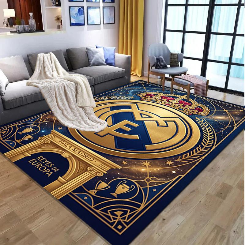 Real Madrid Football Pattern Rug, Indoor/Outdoor Mat, for Picnic, Gameroom, Bedroom, Office, Living Room, Home Decor Carpet, Birthday Gift