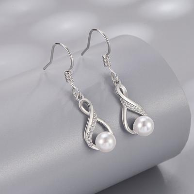 Modische Damenohrringe Sterling Silber Ewige Endlose Unendlichkeit Perle Kleine Ohrringe für Frauen Hochzeit Großhandel