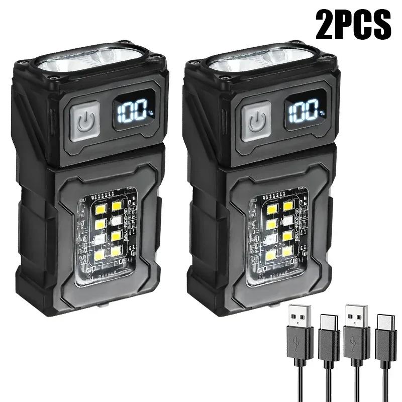 Mini USB Rechargeable LED Flashlight Portable Tail Magnet Flashlights Super Bright Camping Lantern Side COB Emergency Light