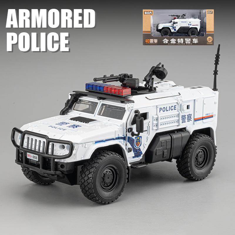 

1:32 SWAT Armored Police Car Model Simulation Die-casting Pull-back Heavy Alloy Truck Toy with Sound and Light Children s Gift белый