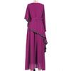 Muslim Dress Purple V-neck Double Layer Chiffon Sequins Irregular Slim Dress