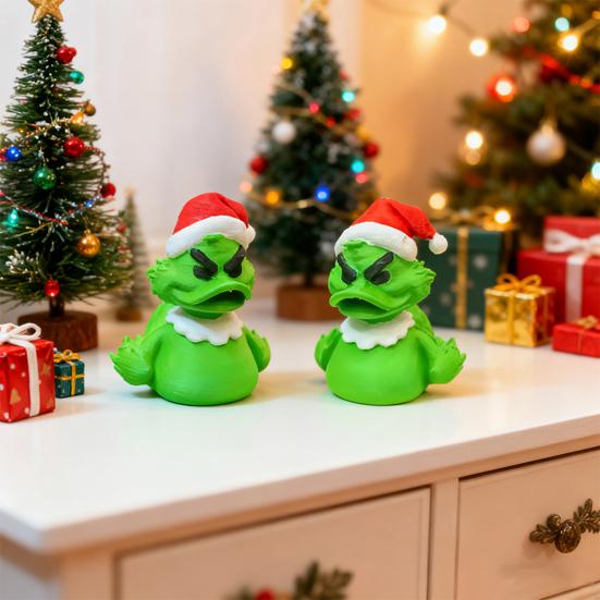 Yousheng Mini Green Duck Figurine Collectible Christmas Duck Ornament Duck Figure Wearing Xmas Hat for Festival Party Table Shelf Decoration