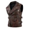 Gilet da motociclista vintage marrone taglia cinese da uomo in vera pelle di vacchetta naturale, senza maniche, da uomo, da motociclista