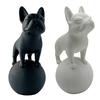 Standing on Ball Bulldog Figurine 3D Printed Black White Dog Statue Sculpture Home Office Desktop Decoration Ornament