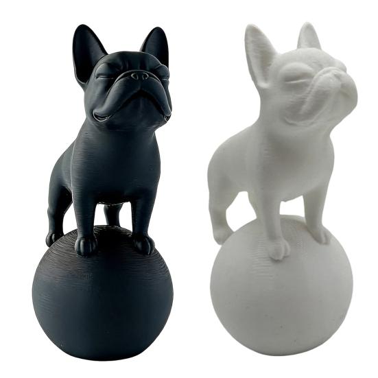 Standing on Ball Bulldog Figurine 3D Printed Black White Dog Statue Sculpture Home Office Desktop Decoration Ornament