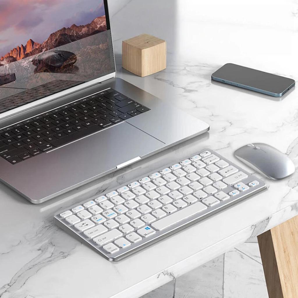 Wireless Mouse And Keyboard Combo for Mac Computers, Office Laptop Rechargeable Wireless Bluetooth Keyboard, White and Silver